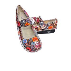 Alegria By PG Lite Womens Mary Jane Flats Black Floral Print Size 38